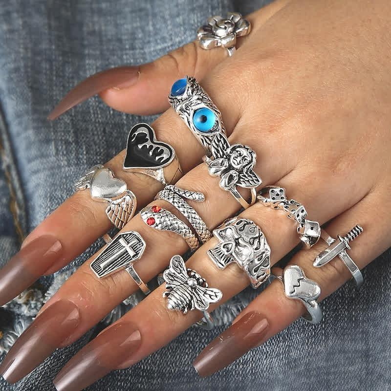 12 Pack Gothic Skull Pattern Design Rings  |   Jewelry Accessories Jewelry