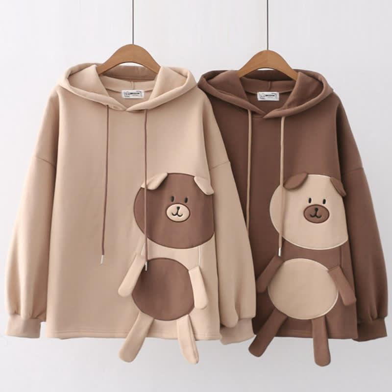 3D Bear Pattern Embroidery Loose Plush Hoodie  |   Sweatshirts & Hoodies Clothing Coffee