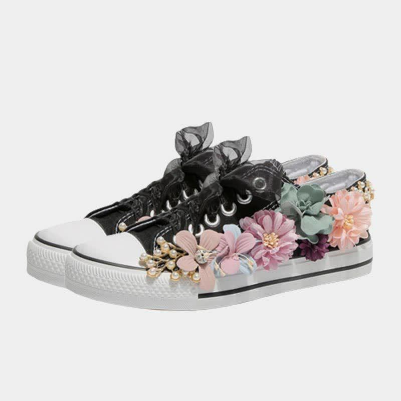 3D Blossom Decor Casual Canvas Shoes  |   Sneakers Shoes Black 1