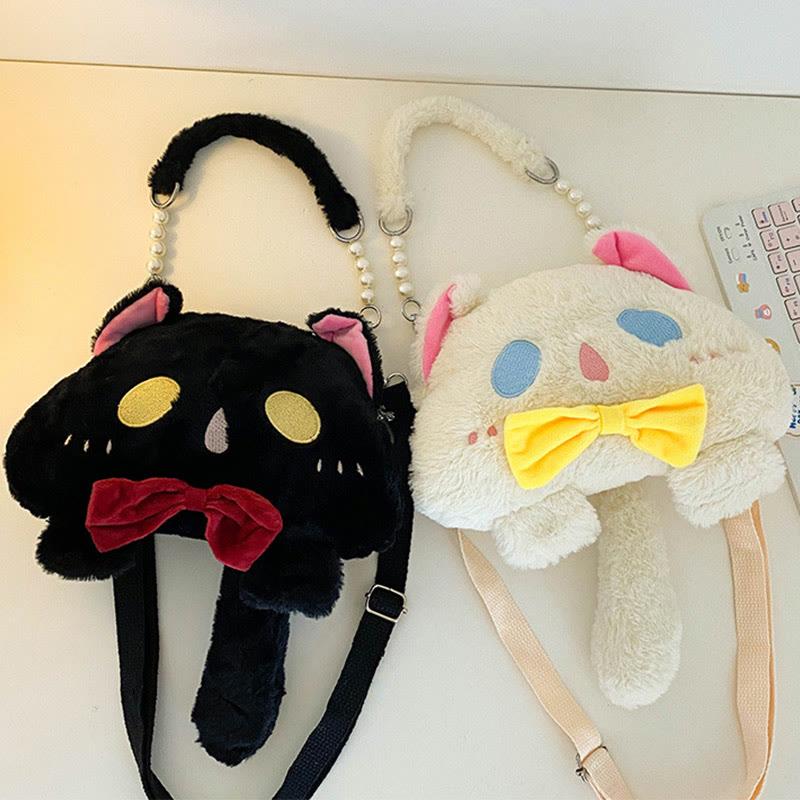 3D Bow Kitty Plush Embroidery Crossbody Bag  |   Crossbody Bag Bags Black