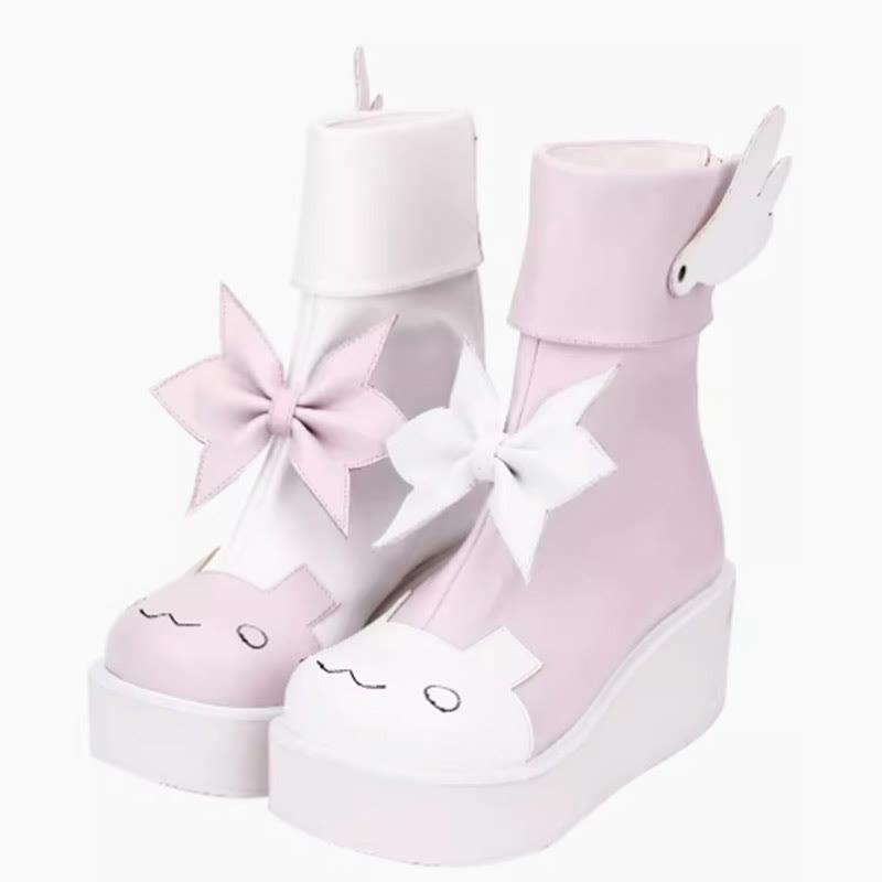 3D Bowknot Wings Bunny Platform Lolita Shoes  |   Boots Boots Blue