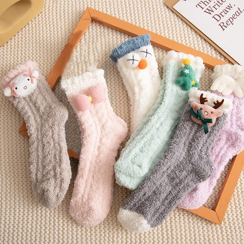 3D Cartoon Pattern Plush Ankle Socks  |   Socks Accessories Green