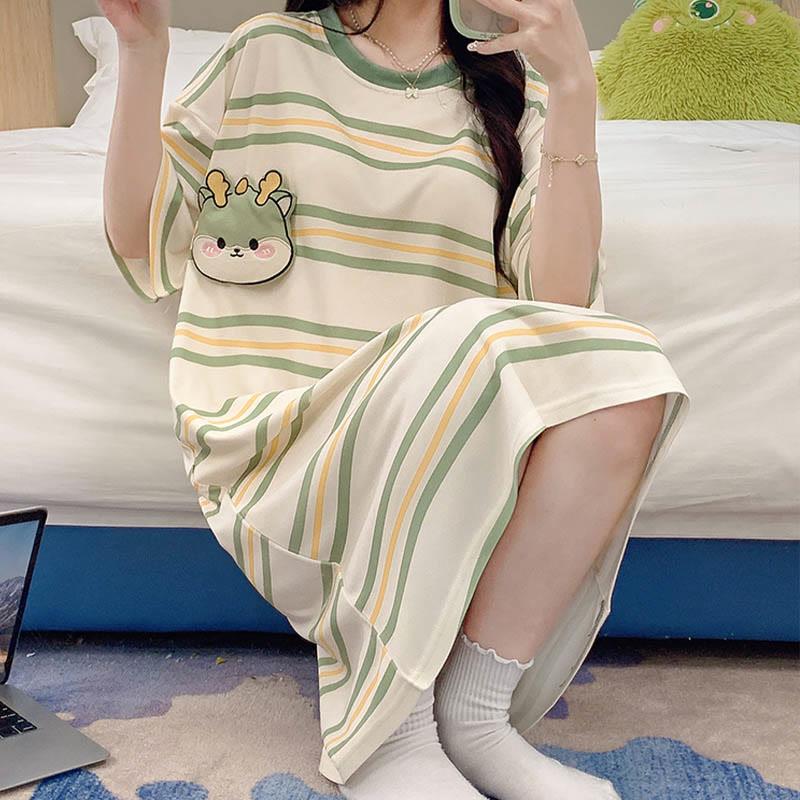 3D Cartoon Stripe Print Short Sleeve Nightgown Pajamas Dress  |   Pajamas Clothing Multicolor