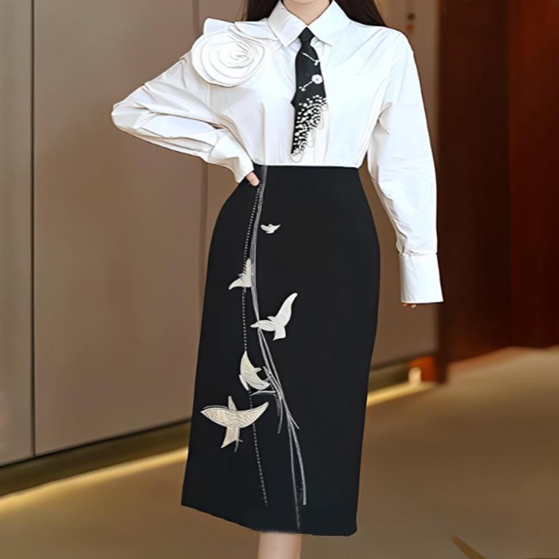 3D Flower Shirt Embroidery Bird Print Skirt Two Pieces Set  |   Skirts Clothing Set