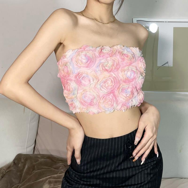 3D Rose Decor Crop Top  |   Crop Tops & Camis Clothing Crop Tops & Camis