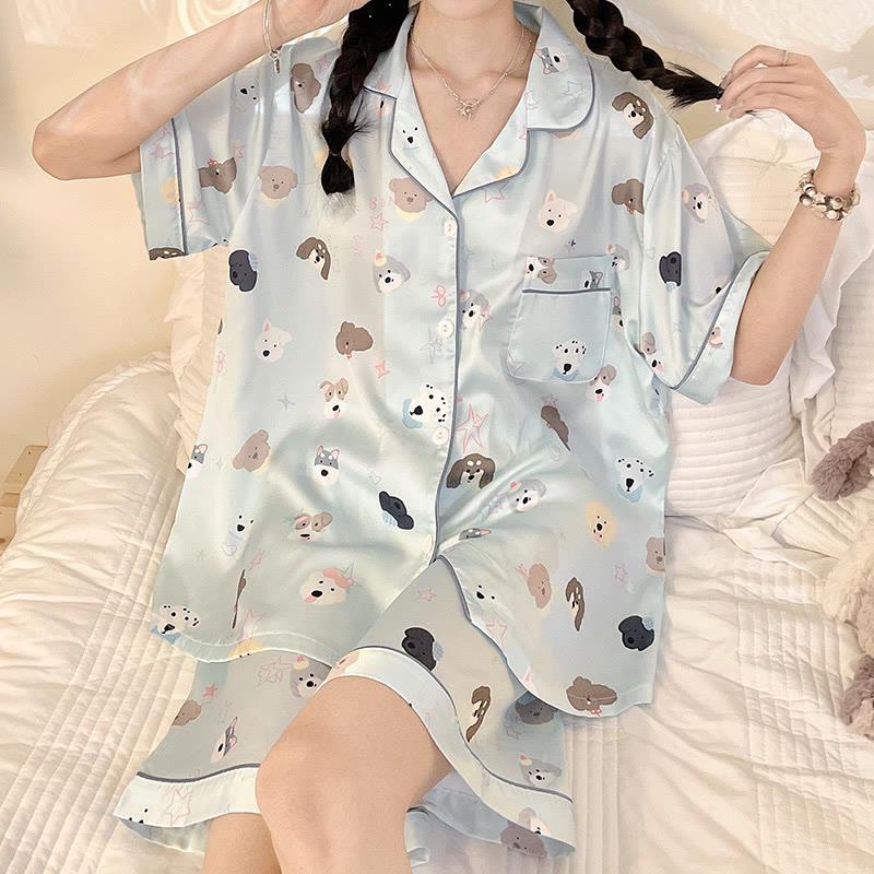 Animals Print Summer Pajamas Two Piece Set  |   Pajamas Clothing Blue