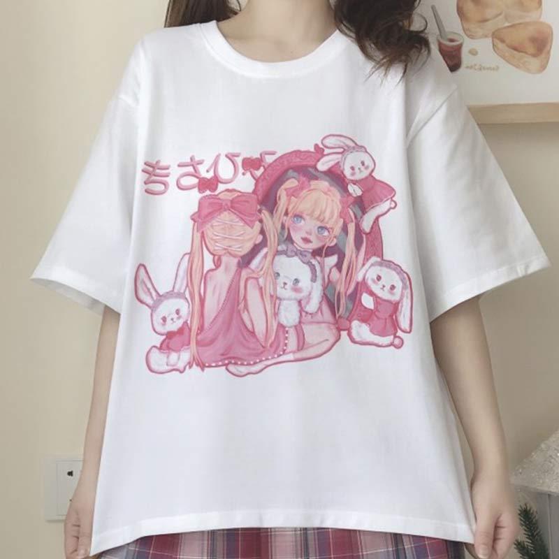 Anime Print Round Collar Casual T-Shirt  |   T-Shirts Clothing T-Shirts