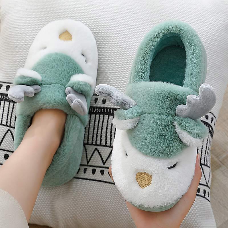 Antler Ears Plush Slippers  |   Slippers Shoes Green