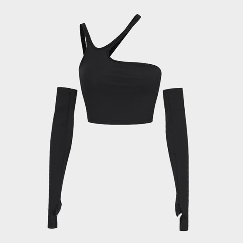 Asymmetrical Halter Sleeve Knuckle Vest Top  |   Crop Tops & Camis Clothing Black