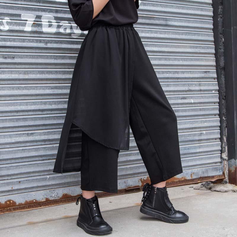 Asymmetrical Splice Chiffon Casual Pants  |   Pants Clothing Black