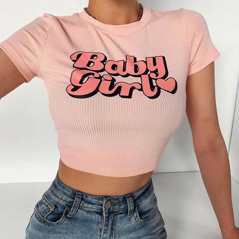 Baby Girl Letter Casual T-Shirt Short Top  |   T-Shirts Clothing Crop Tops & Camis