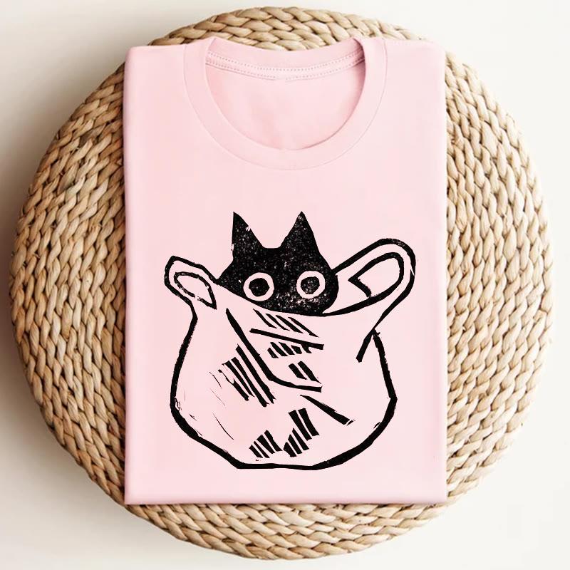 Bag Kitty Print Summer T-Shirt  |   T-Shirts Clothing Pink