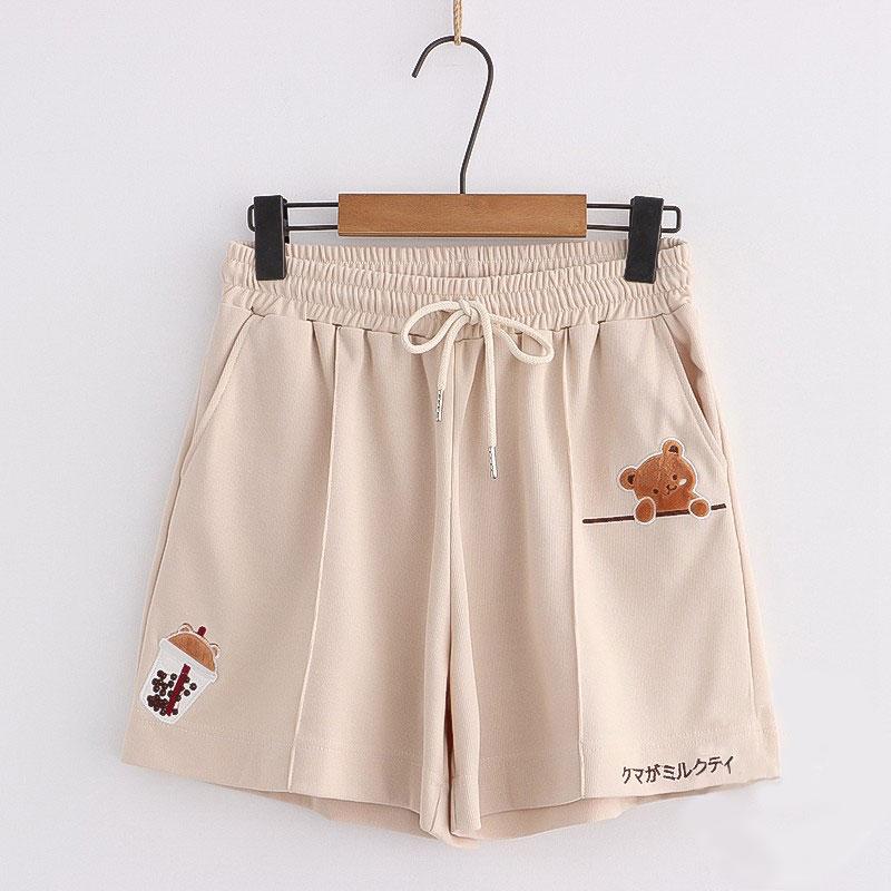 Bear Embroidery Pocket Drawstring Shorts  |   Shorts Clothing Brown