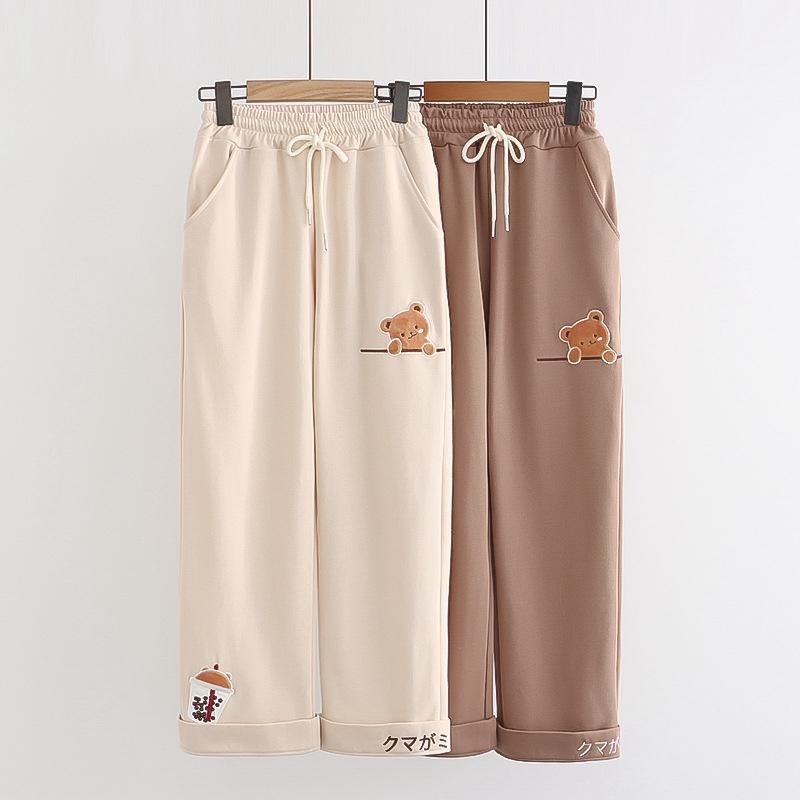 Bear Graphic  Loose Drawstring Pants  |   Pants Clothing Dark Khaki