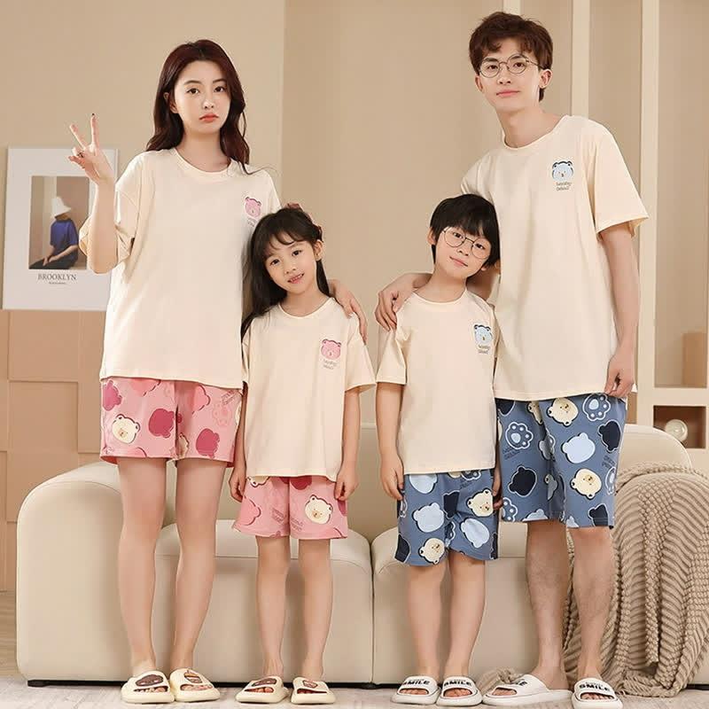 Bear Print Summer Cotton Family Pajamas Matching Sets  |   Pajamas Clothing Apricot