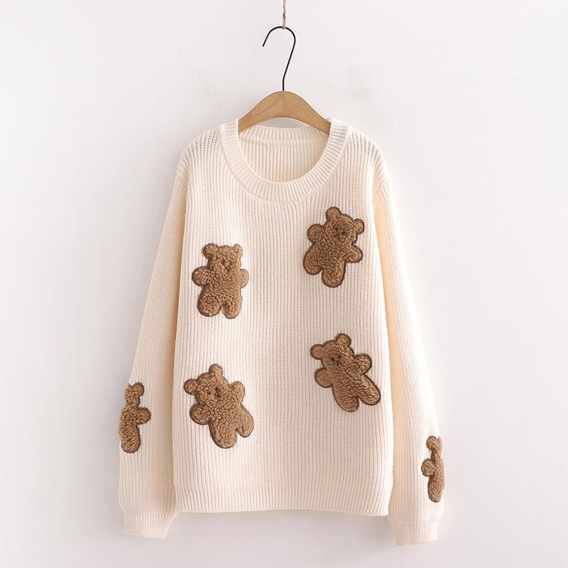 Bear Sweet Knitted Loose Sweater  |   Sweater Clothing Beige