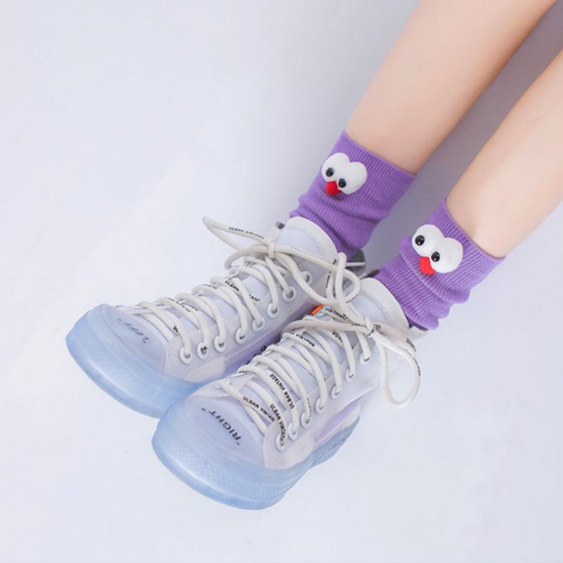 Big Eyes Crew Socks 3 Pairs Set  |   Socks Accessories Purple & Black & Red