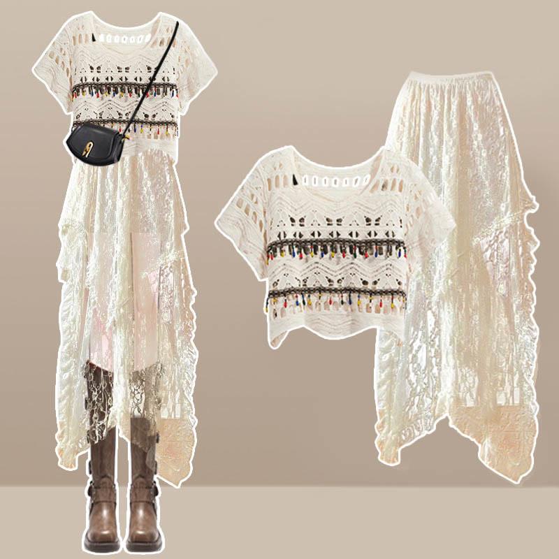 Bohemian Style Hollow Top See-Through Skirt Two Pieces  |   Skirts Clothing Set