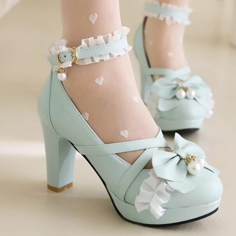 Bow Decor Lace Round Toe Chunk Heel Mary Janes Shoes  |   Mary Janes & Flats Mary Janes & Flats Apricot