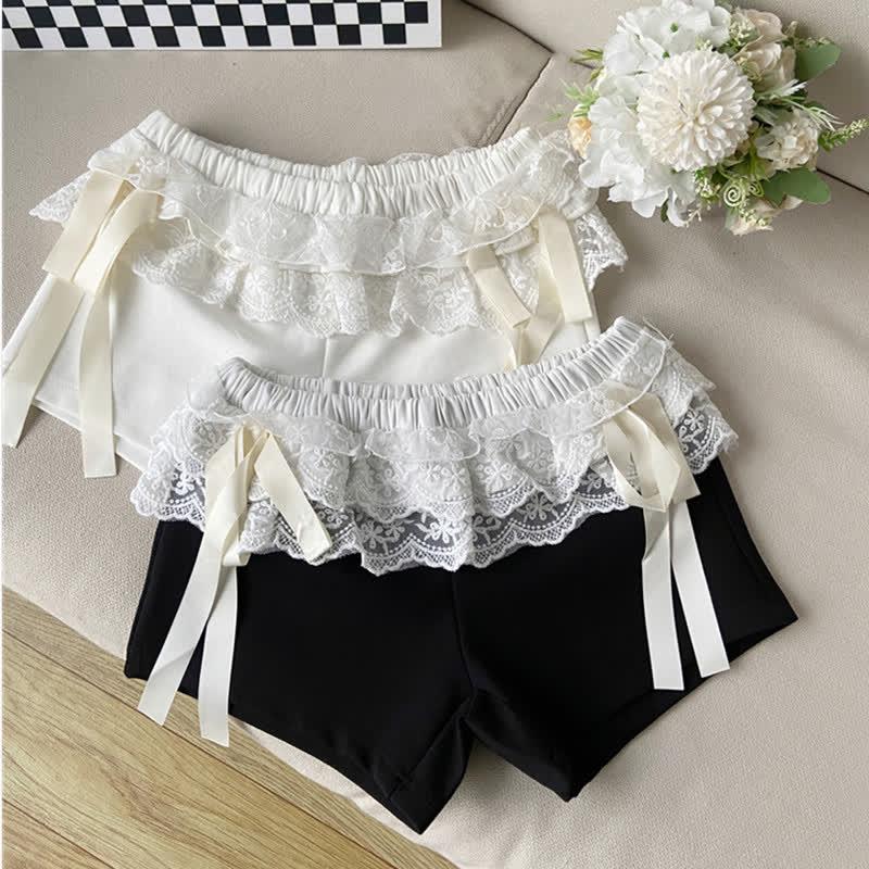 Bow Lace High Waist Undershorts  |   Shorts Clothing Black