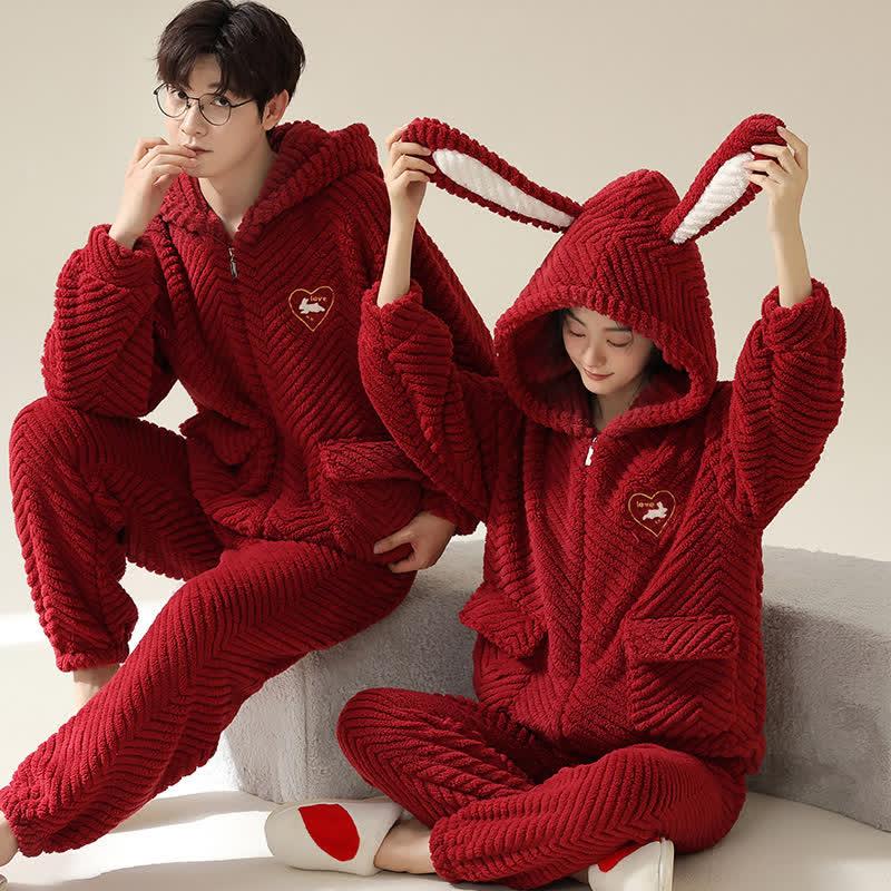 Boyfriend Girlfriend Red Cartoon Plush Pajama Set  |   Pajamas Clothing A