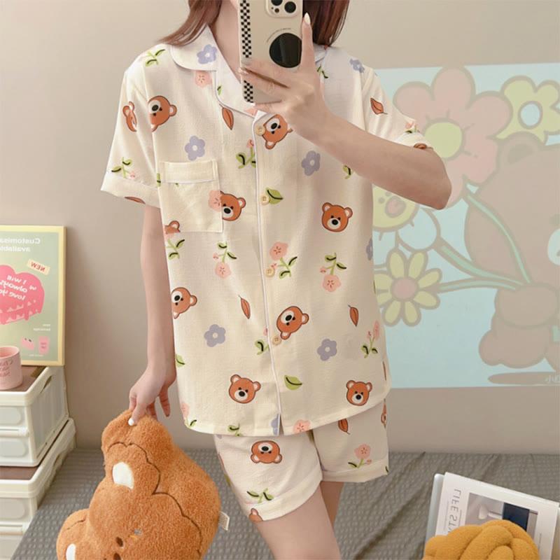 Brown Bear Print Summer Pajamas Set  |   Pajamas Clothing Apricot