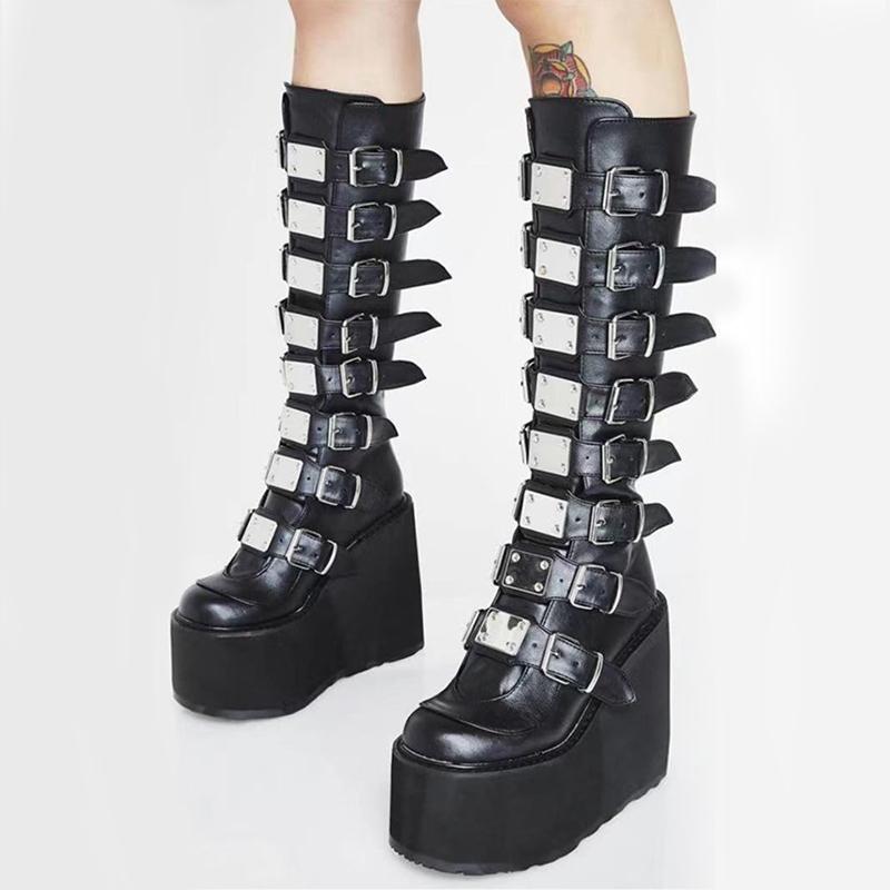 Buckle Zip Up Chunky High Heel Boots  |   Boots Boots Black