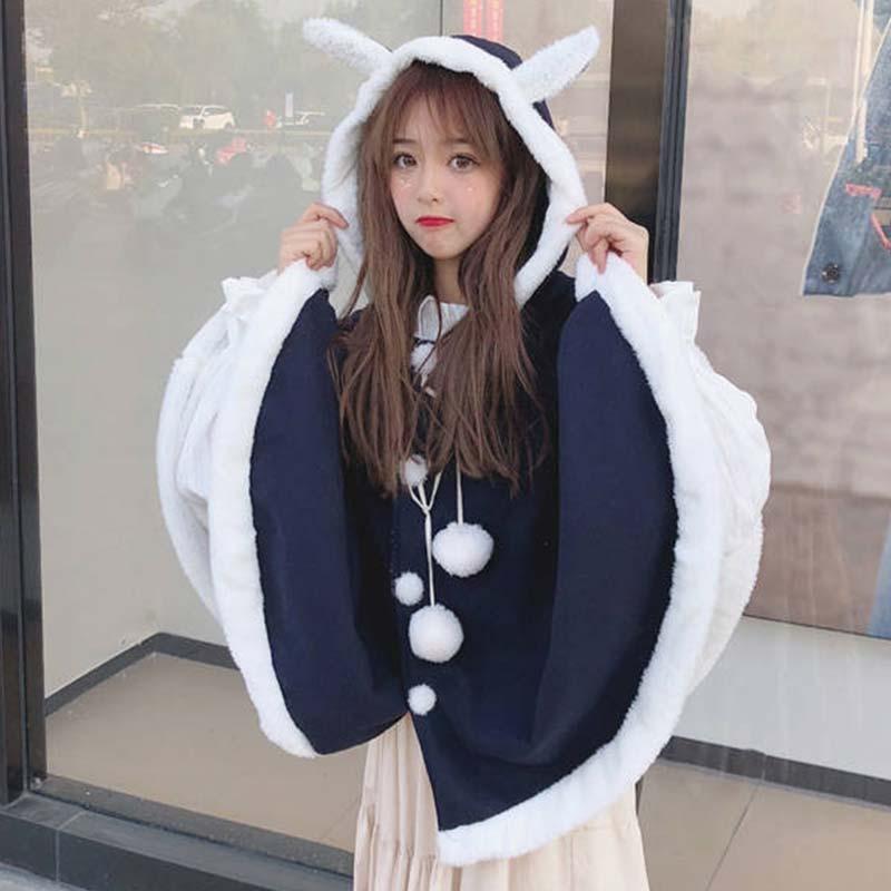 Bunny Ears Plush Loose Hooded Cloak Coat  |   Outerwear Clothing Outerwear