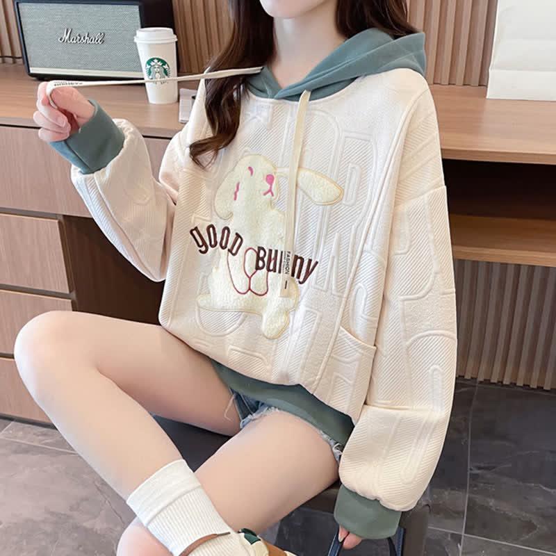 Bunny Letter Embroidery Long Sleeve Loose Colorblock Hoodie  |   Sweatshirts & Hoodies Clothing Brown