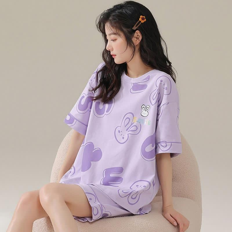 Bunny Letter Print Summer Cotton Pajamas Set  |   Pajamas Clothing Pajamas