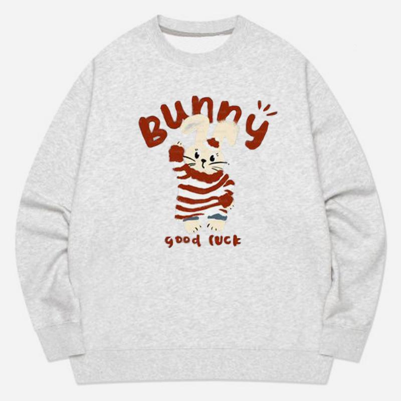 Bunny Long Sleeve Crew Neck Sweatshirt Oversized  |   Sweatshirts & Hoodies Clothing Grey