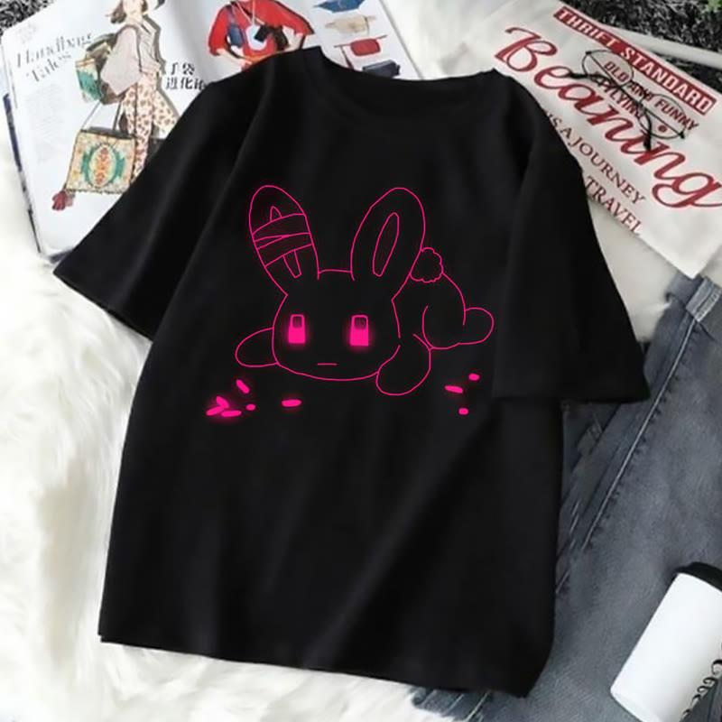 Bunny Print Loose Short Sleeve T-Shirt  |   T-Shirts Clothing Black