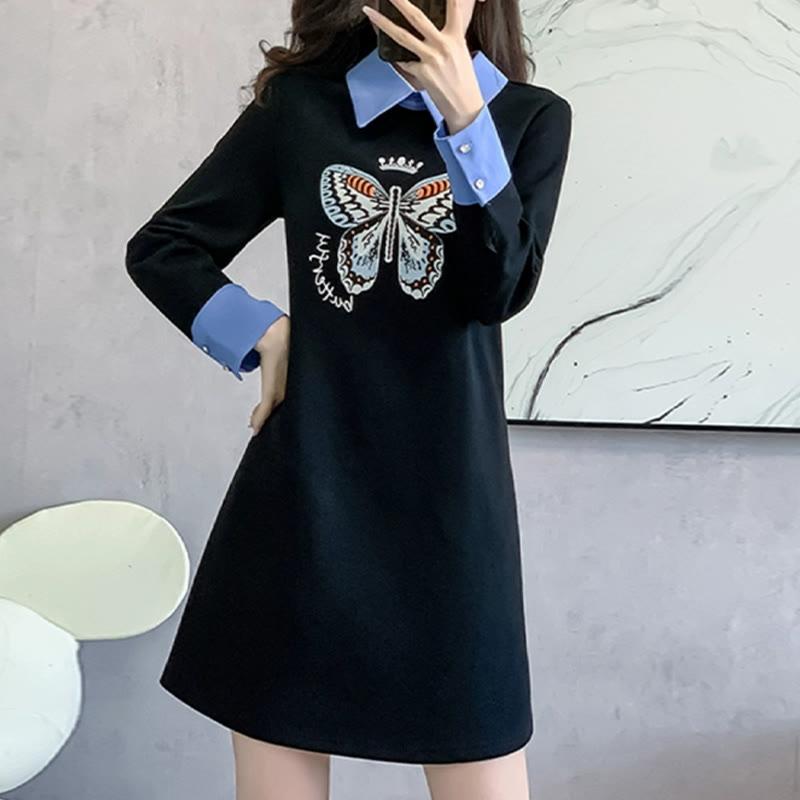 Butterfly Print Long Sleeve Sweatshirt Dress  |   Sweatshirts & Hoodies Clothing Black