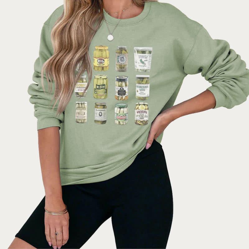 Canned Food Print Long Sleeve Round Collar Sweatshirt  |   Sweatshirts & Hoodies Clothing Black