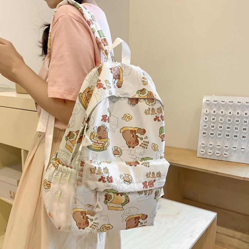 Capybara Letter Print Backpack  |   Backpack Backpack Apricot