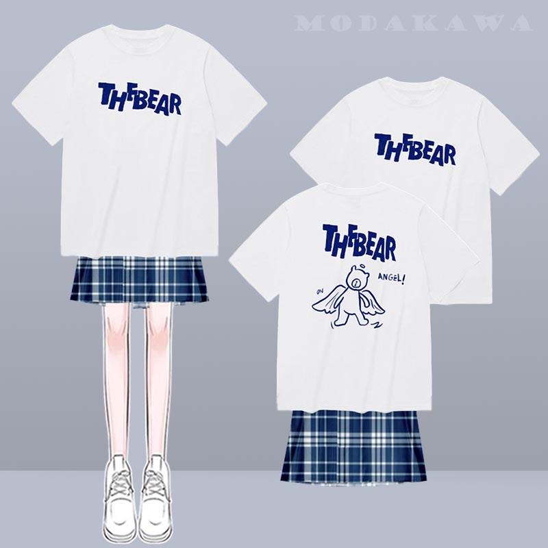 Cartoon Angel Bear Print T-Shirt Pleated Skirt  |   Skirts Clothing Set