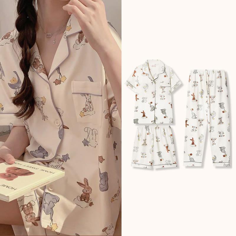 Cartoon Animals Print Casual Summer Pajamas Three Piece Set  |   Pajamas Clothing Pajamas