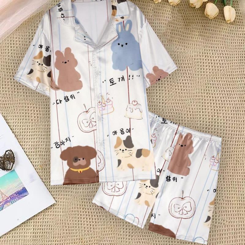 Cartoon Animals Print Casual T-Shirt Shorts Pajamas  |   Pajamas Clothing Pajamas