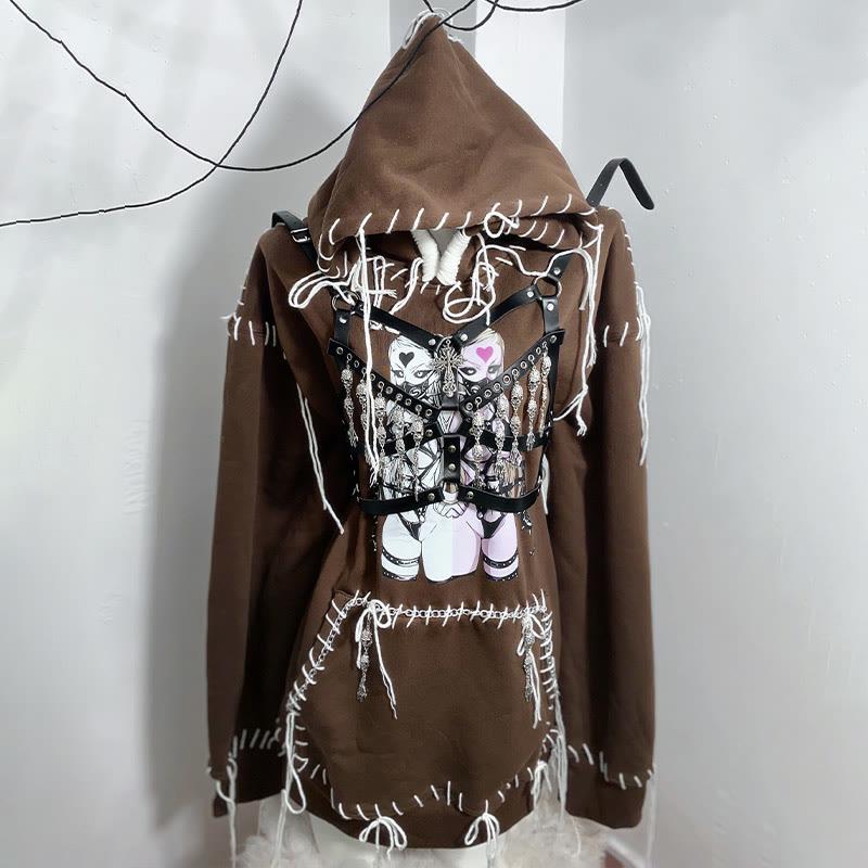 Cartoon Anime Print Long Sleeve Plush Sweatshirt  |   Sweatshirts & Hoodies Clothing Hollow ACC.