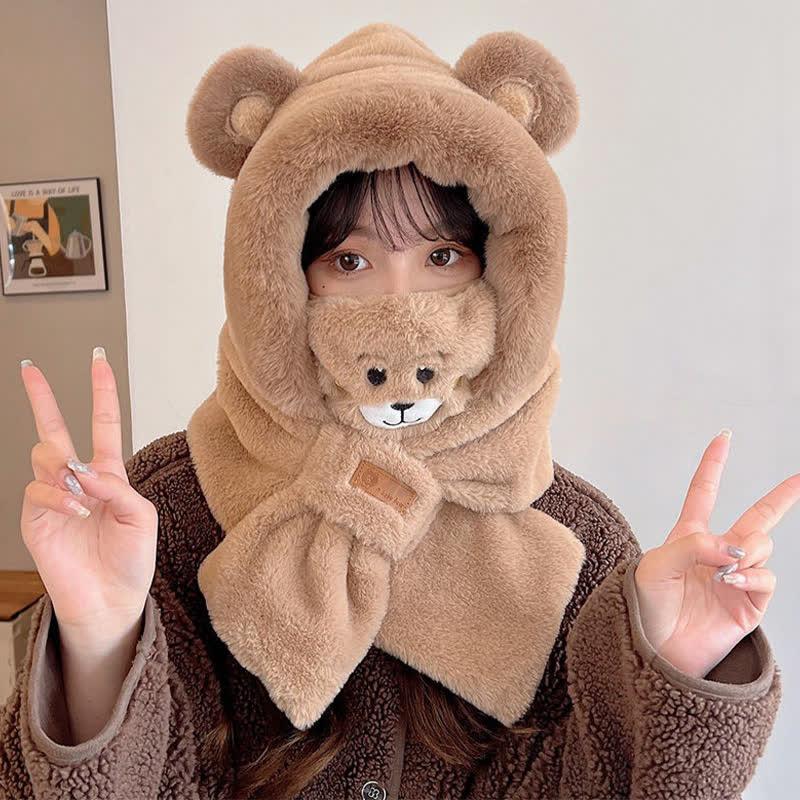 Cartoon Bear Ears Plush Hat Scarf Gloves Warmer  |   Hats & Scarfs Accessories Beige A