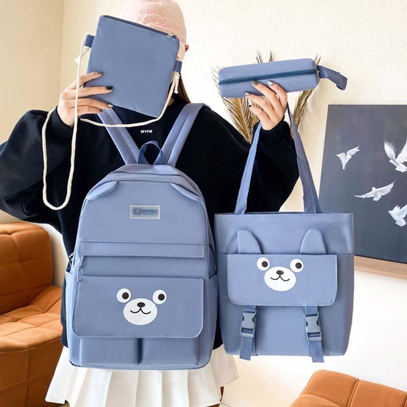 Cartoon Bear Four Pieces Handbag Backpack  |   Tote Bag Backpack Backpack