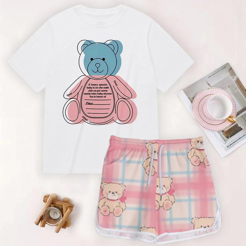 Cartoon Bear Print Casual Shirt Shorts  |   Shorts Clothing Set