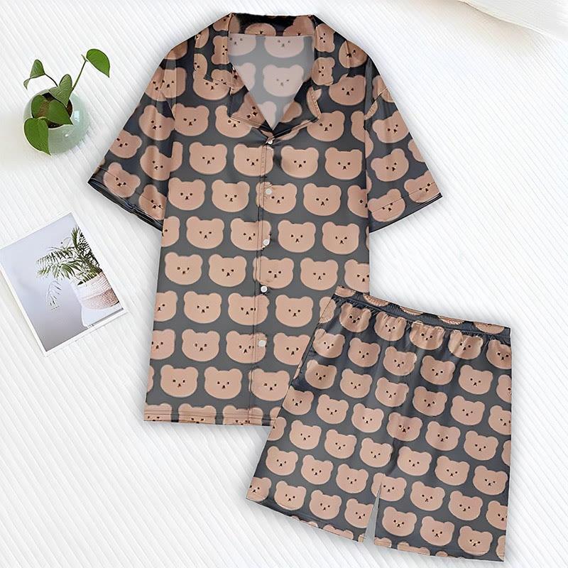 Cartoon Bear Print Casual T-Shirt Shorts Pajamas  |   Pajamas Clothing Pajamas