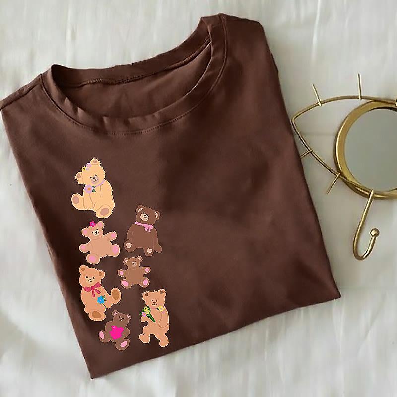 Cartoon Bear Print Casual T-Shirt  |   T-Shirts Clothing Brown