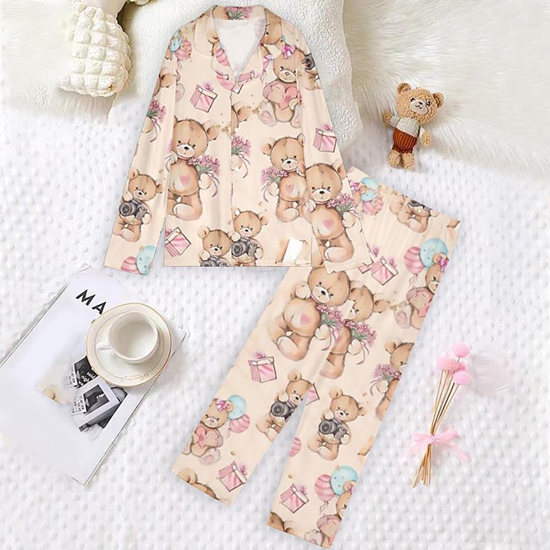 Cartoon Bear Print Shirt Pants Pajamas  |   Pajamas Clothing Pajamas