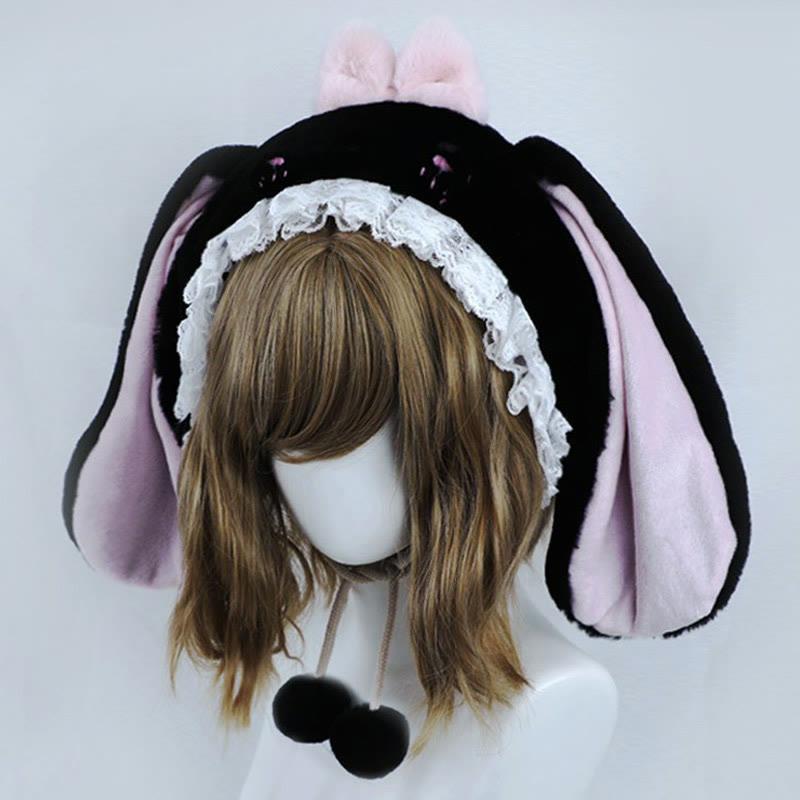 Cartoon Bunny Bear Ears Lace Lolita Plush Hat  |   Hats & Scarfs Accessories Black Bear