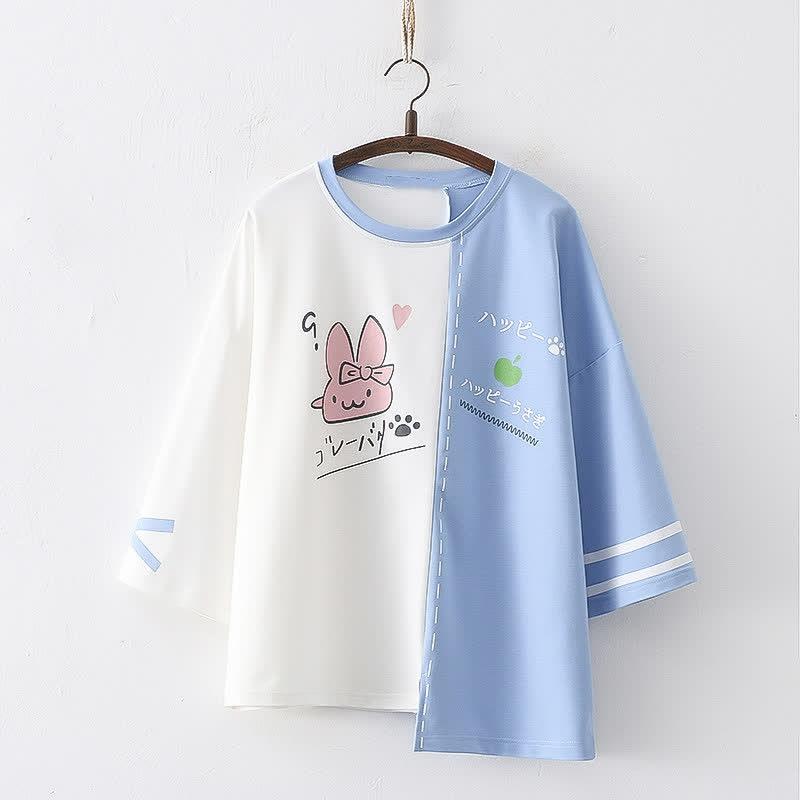 Cartoon Bunny Dinosaur Bear Print Colorblock T-Shirt  |   T-Shirts Clothing Apricot