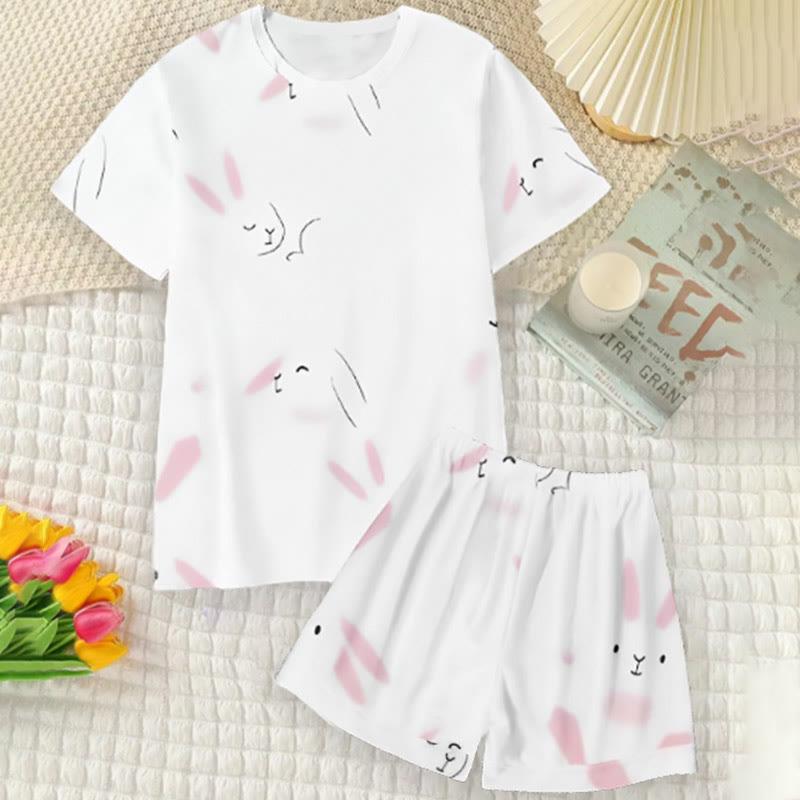 Cartoon Bunny Print Casual Loose T-Shirt Shorts  |   T-Shirts Clothing Set