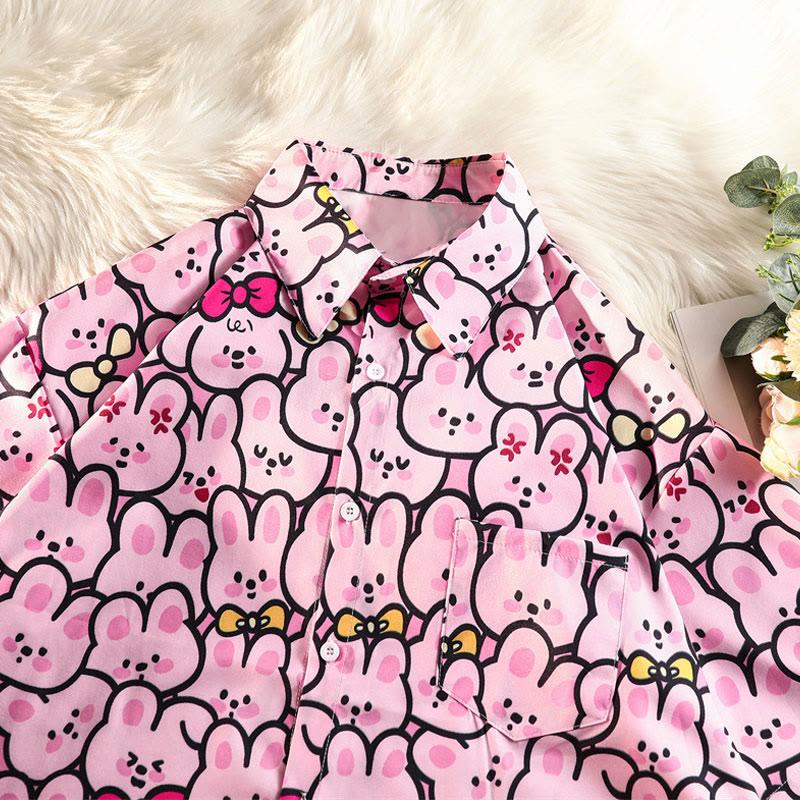 Cartoon Bunny Print Casual Loose T-Shirt  |   T-Shirts Clothing Pink