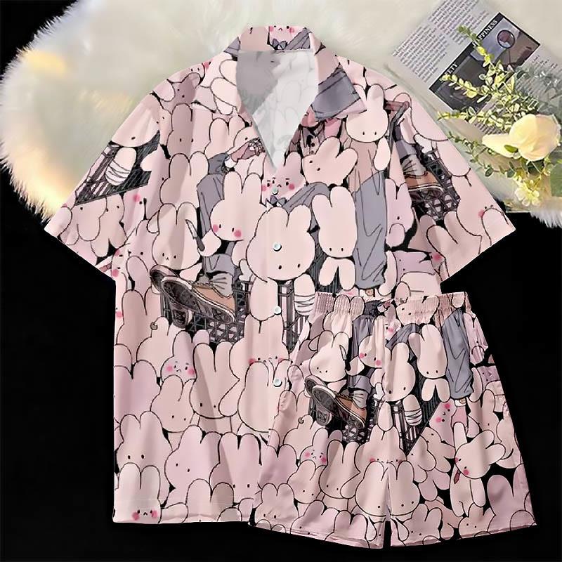 Cartoon Bunny Print Loose Short Sleeve T-Shirt Shorts  |   Shorts Clothing Set